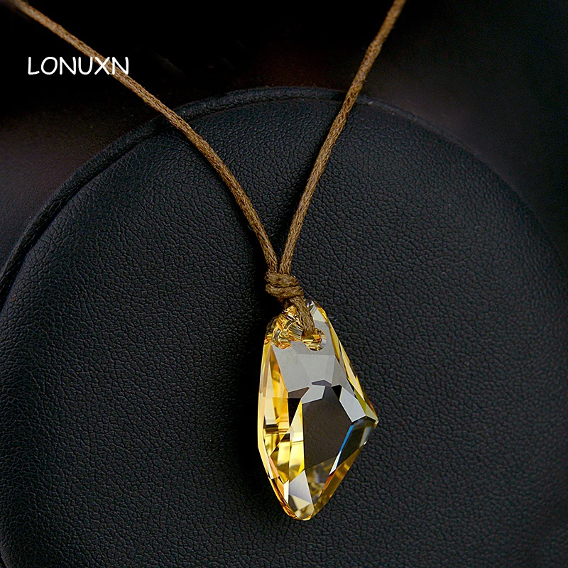 

3 colors 2.5*2cm simple women jewelry yellow crystal necklace stones High quality female jewelry couples Austria lovers gift