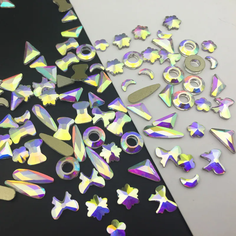 

Около 60 шт. кристаллические блестящие 3D Подвески для дизайна ногтей AB разноцветные бабочки, цветы/Waterdrop/Подушка DIY декоративные подвески