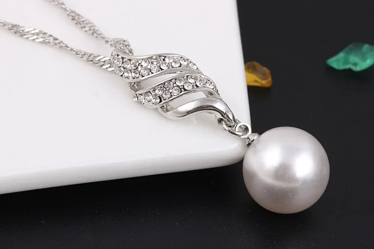 17KM Fashion Women Necklace Earrings Jewelry Sets Crystal Gold Color Big Simulated Pearl Wedding Party Jewelry Sets For Women 37