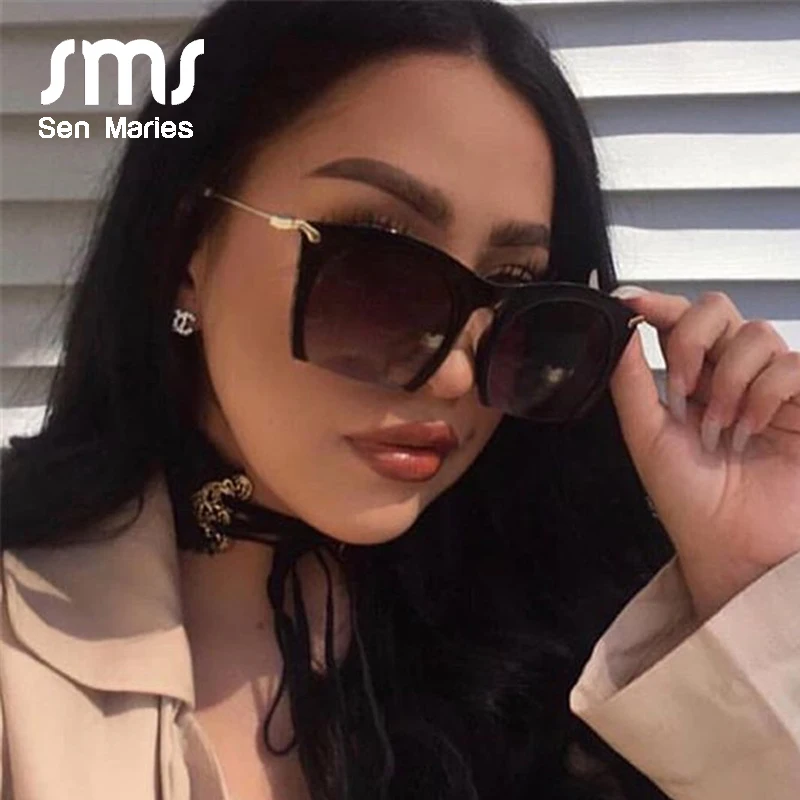 Модные Цветные солнцезащитные очки в полуоправе кошачий глаз для женщин 2019