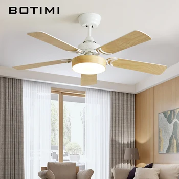 

BOTIMI Modern 220V LED Ceiling Fan For Living Room Ventilador de techo Wooden Ceiling fans with 5 Blades Lighting Fixture
