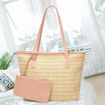 

Fashion straw bag female large capacity hand-woven handbag beach bag + clutch