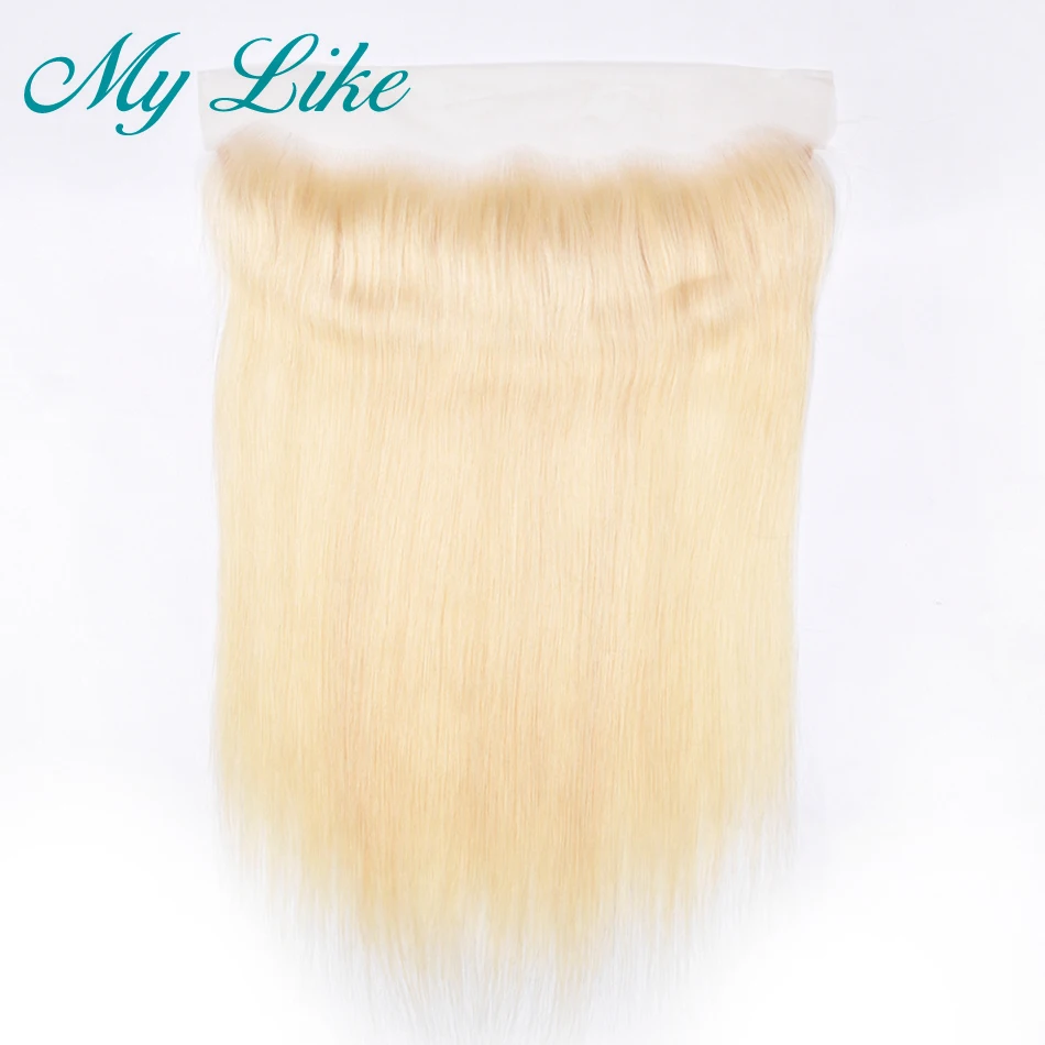 Мой Лайк 13x4 полный фронтальные закрытия шнурка прямо бразильский-человеческих волос 613 Мёд блондинка кружева фронтальные отбеленные узлы