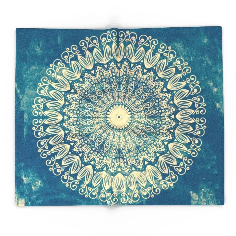 Blanket Custom Blue Organic Mandala Fleece Blanket Sofa/bed/plane