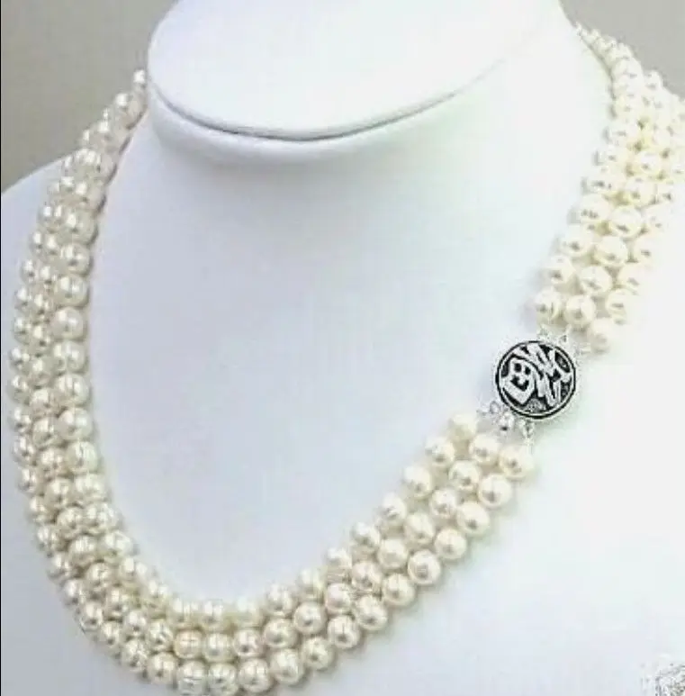 

Stuning New 3Rows 7-8MM White FW Pearl Necklace