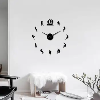 

Climbing Adventure Mirror Effect 3D DIY Wall Clock Mountain Climber Sport Design Wall Hanging Big Time Clock Watch Gift For Him