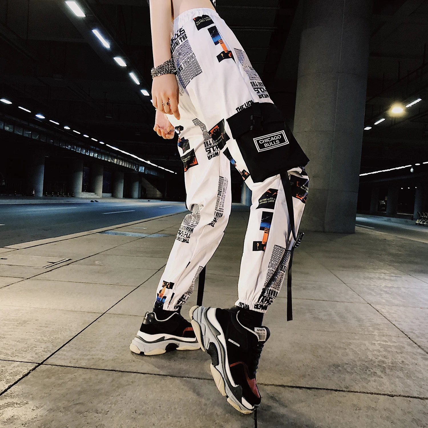 Fashion Women Harem Pants Cargo Pants Loose Printed Letters Hip Hop pants Female Side Pocket Patchwork Pants Summer Casual Pants