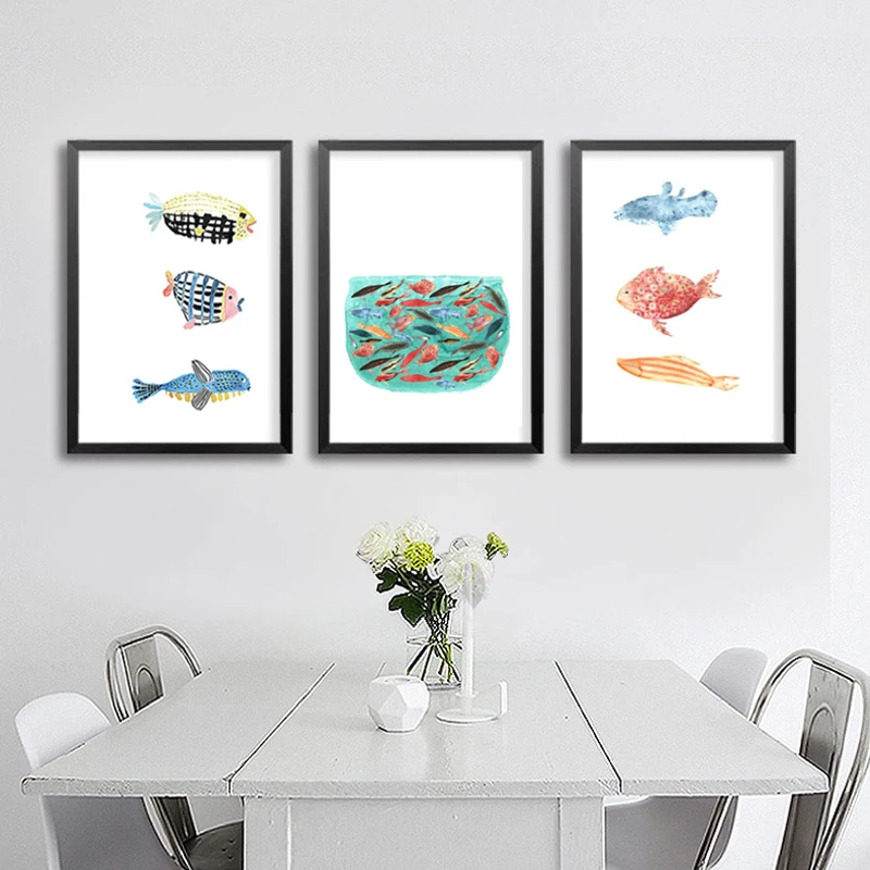 

Modern Goldfish Canvas Painting Posters and Prints Nordic Abstract Pop Wall Pictures For Kitchen Living Room Home Decor NO Frame