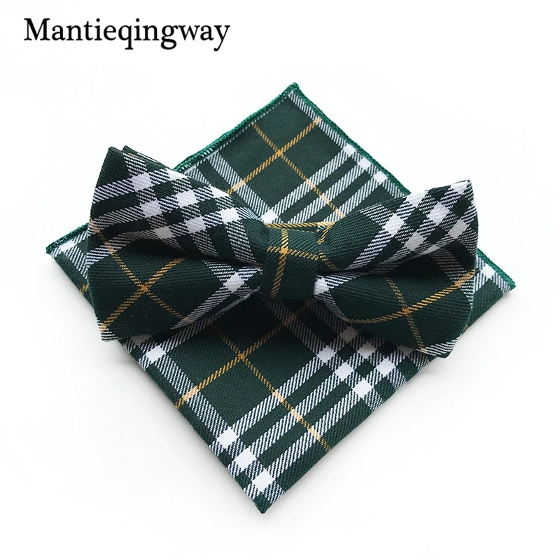 Mantieqingway Бизнес Хлопок Боути Платки носовые для девочек комплект галстуков Костюмы Для Мужчин's платки Bowties плед платок для свадьбы