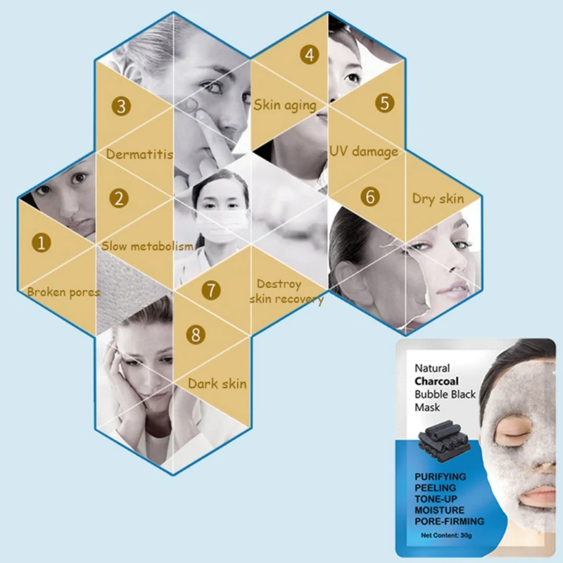 Природный уголь Bubble Black Mask контроль масла поры усадка очистка и Увлажнение Маска