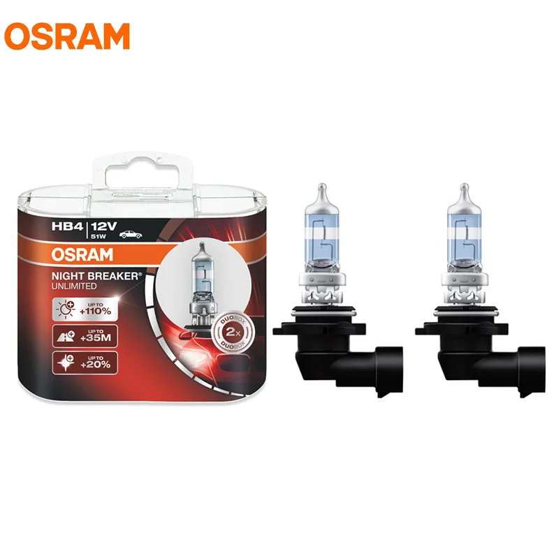 

OSRAM 9006 HB4 3600K NIGHT BREAKER Xenon White 12V 51W Car Halogen Bulbs 9006NBU 20% Whiter 40m Longer Beam 110% More Light Pair