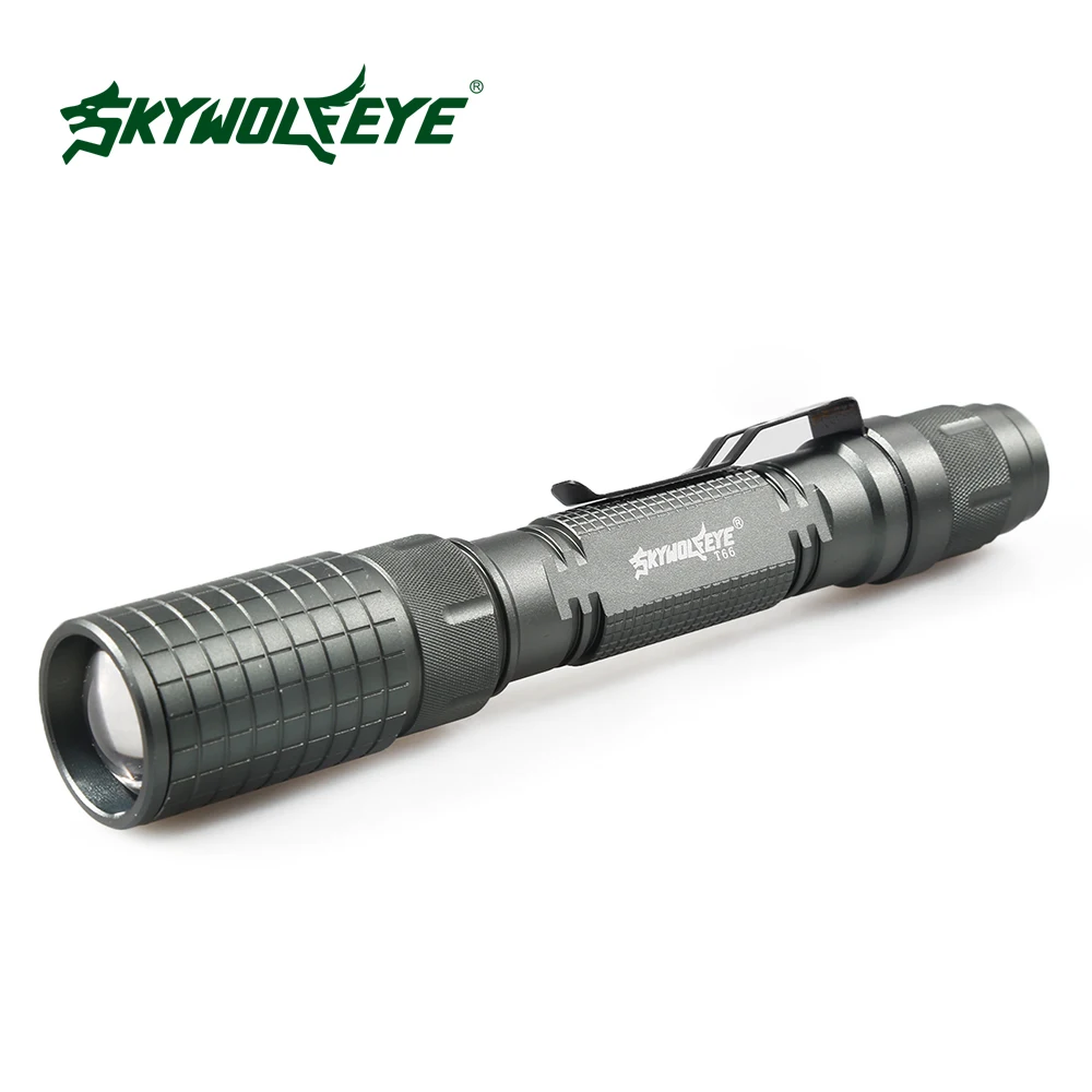 

SKYWOLFEYE LED Flashlight Zoomable CREE XM-L T6 Focus Torch Lamp Adjustable 5 Modes 18650 Rechargeable Tactical Torch Outdoor