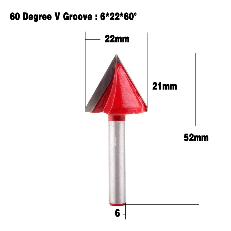 1 шт. 6 мм V паз Фрезы с ЧПУ гравировка фрезы 60-150 градусов деревообрабатывающий резной нож карбид вольфрама режущий инструмент - Длина режущей кромки: 6X22X60degree