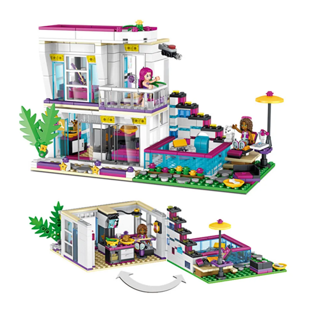 

New 619pcs Friends Series Livi's Pop Star House Building Blocks Andrea mini-doll figures Toy Compatible with Legoingls Friends