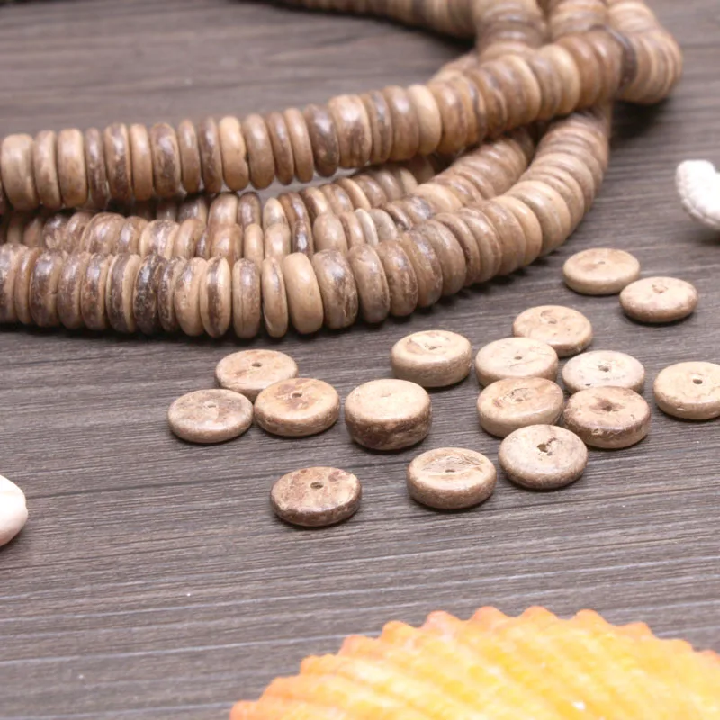 

Light coffee coconut shell Spacer beads fashion natural wheel bead beaded for men`s jewelry Making small hole 15"