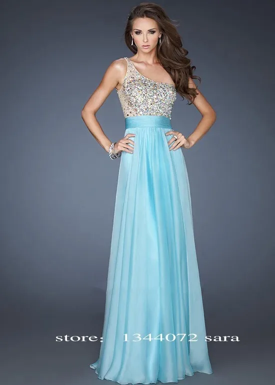 Aqua One Shoulder Beaded Sheer Mesh Back Long Evening Gowm_conew1