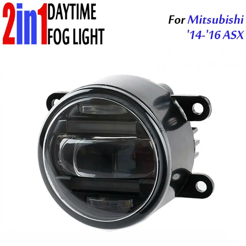 for Mitsubishi ASX 2014 15 16 3.5" 90mm Round LED Fog Light Daytime Running Lamp Assembly LED Chips Fog Lamp DRL Lightings Lens