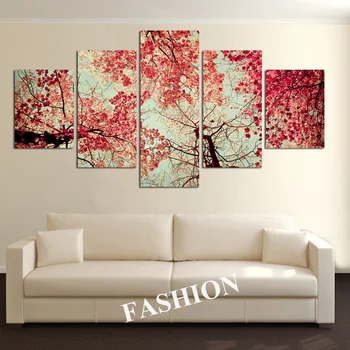 

(No Frame) Red Leaves Trees Canvas Painting 5 Pcs Wall Art Picture Home Decoration Living Room Decoration Canvas Print Painting