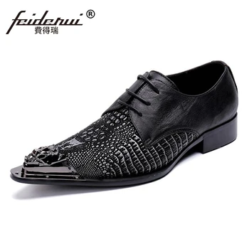 

Luxury Designer Pointed Toe Man Handmade Formal Dress Loafers Genuine Leather Alligator Men's Wedding Party Derby Shoes SL476