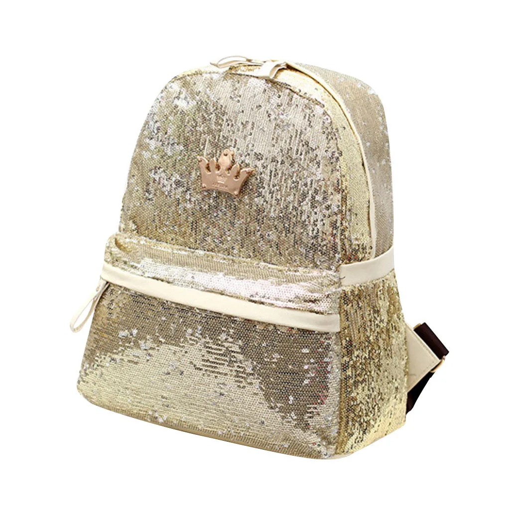 Школьные сумки для девочек-подростков, модная уличная дорожная сумка, корона, блестки, красочные рюкзаки, женские блестящие рюкзаки, plecak Damski - Цвет: Золотой