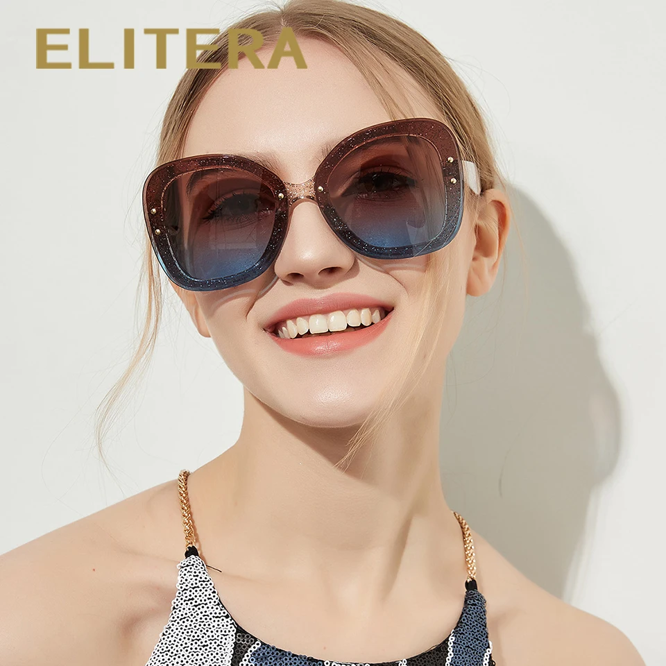 

ELITERA Women Oversized Sunglasses Luxury Transparent Gradient Sun Glasses Big Frame Vintage Eyewear for Lady