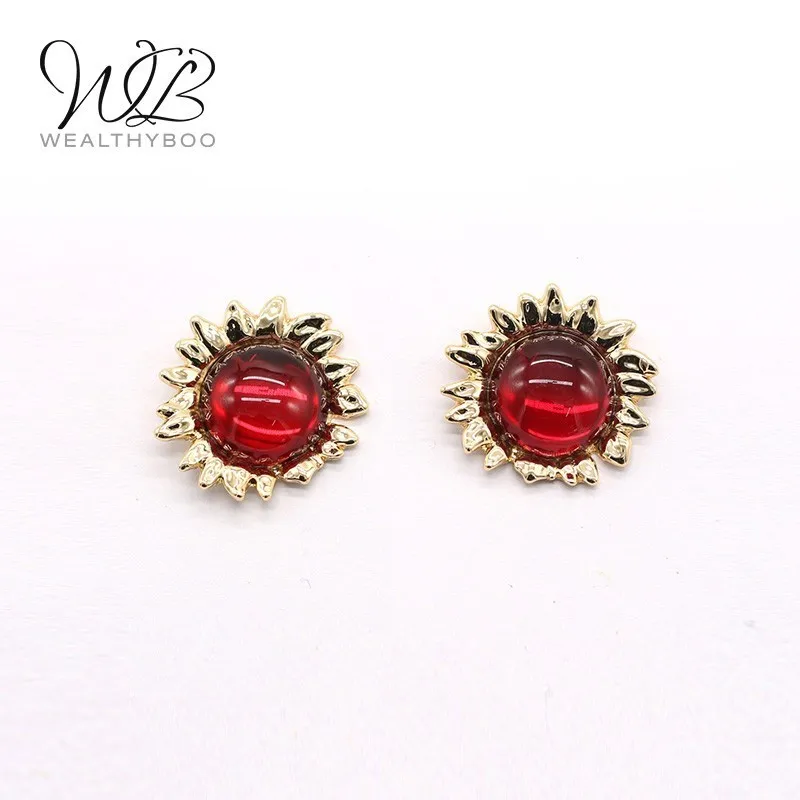 

WEALTHYBOO 2018 New Arrival New Idea Metal with Red Resin Sunflower Stud For Women Fashion Jewelry