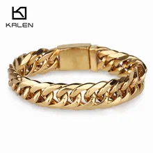 Kalen Африканский Золотой Цвет звенья цепи браслеты для мужчин 21,5 см нержавеющая сталь цепь велосипеда браслеты Модные аксессуары ювелирные изделия