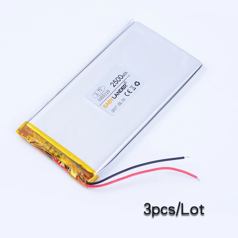 

3pcs/Lot 5055110 3.7V 2500mAh Rechargeable li-Polymer Li-ion Battery For PDA tablet PC Onda VI60 power bank GPS DVD E-Book