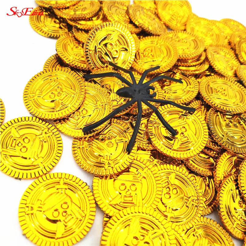 100 шт Пираты золотые монеты пластиковые сокровища в виде монет игровые монеты для детей Хэллоуин Рождество украшения принадлежности 6Z-HH261