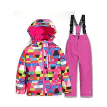 Зимняя спортивная детская утолщенная одежда Новинка года,, лыжный костюм для мальчиков и девочек водонепроницаемый ветрозащитный защита от снега, штаны+ куртка, комплект o