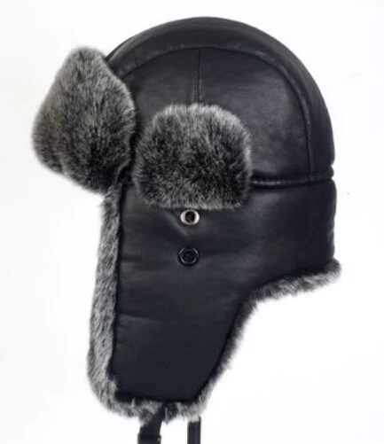 Супер теплый! Осенне-зимняя обувь для мужчин и женщин черный утолщаются хлопка cap Искусственная кожа Лэй Фэн крышка зимняя шапка тепловой ухо лыжи шляпа - Цвет: 60cm