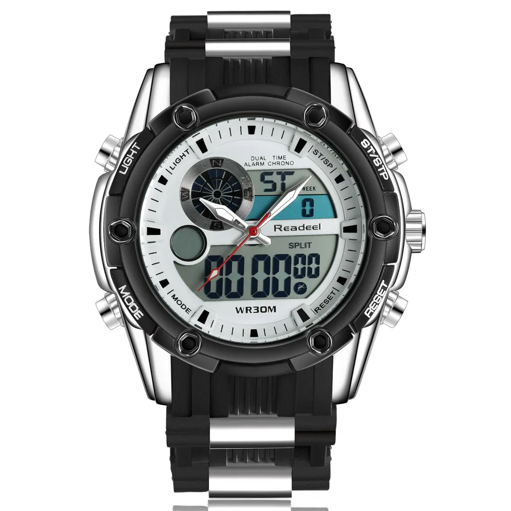Readeel спортивные часы Мужские Аналоговые Цифровые Военные Силиконовые армейские спортивные светодиодный водонепроницаемые наручные часы Мужские часы