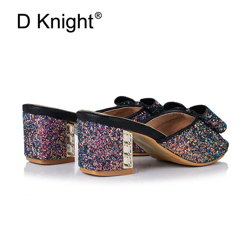 2018 Female Slippers Sepuined Cloth Sandals Summer Shoes Women Mules Lady Flip Flops Black High Heeled Slides Shoes Plus Size 43 (18)