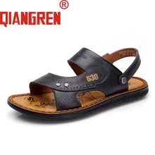 QIANGREN/Новое поступление; мужские летние босоножки из натуральной кожи; Цвет черный, хаки; кожаные сандалии-Шлепанцы из коровьей кожи; мягкие повседневные пляжные ботинки без застежки