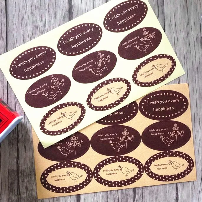 

900PCS/Lot Classical Brown Wish series Ellipse seal Sticker Handmade Gift Sealing Labels DIY Gifts Scrapbooking Sticker