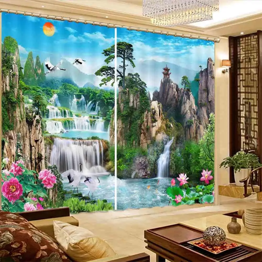 

Chinese painting of landscape 3D Window Curtains Living Room bedroom Drapes Rideaux factory Customized size shower curtain