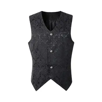 

Wedding Party Men Single Breasted Suit Vest Floral Print Slim Fit Waistcoat