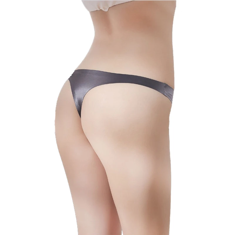

Women Solid T String Fitness Yoga invisible underwear Shorts Sexy Transparent Ice Silk Low Waist Seamless Female Briefs Thong