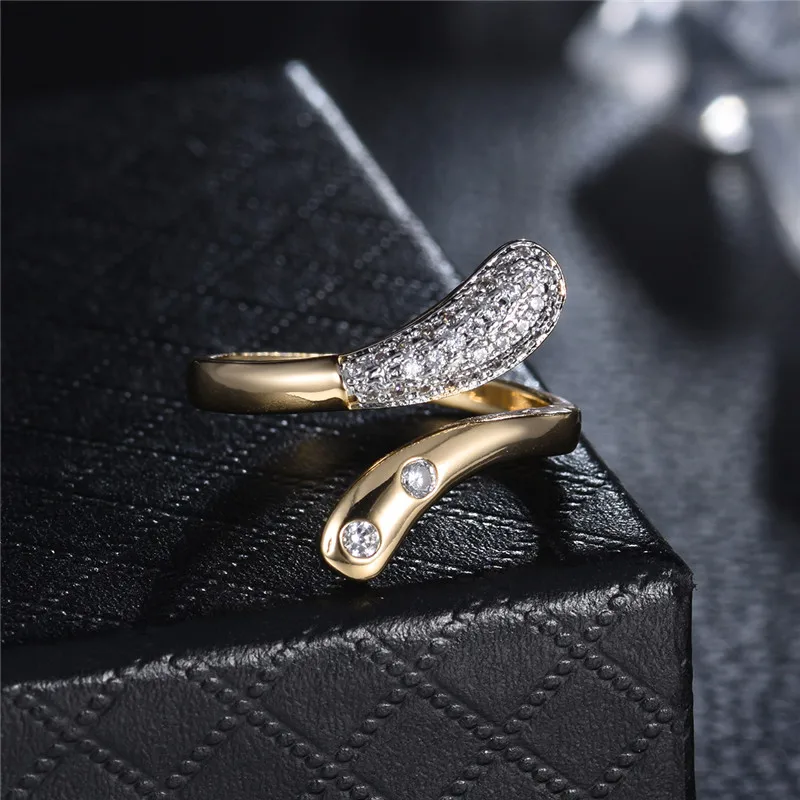 XIAGAO Винтаж Новое поступление золотой цвет кристалла Открытые Кольца для Для женщин элегантный Шарм Круглый CZ палец Рождественский подарок