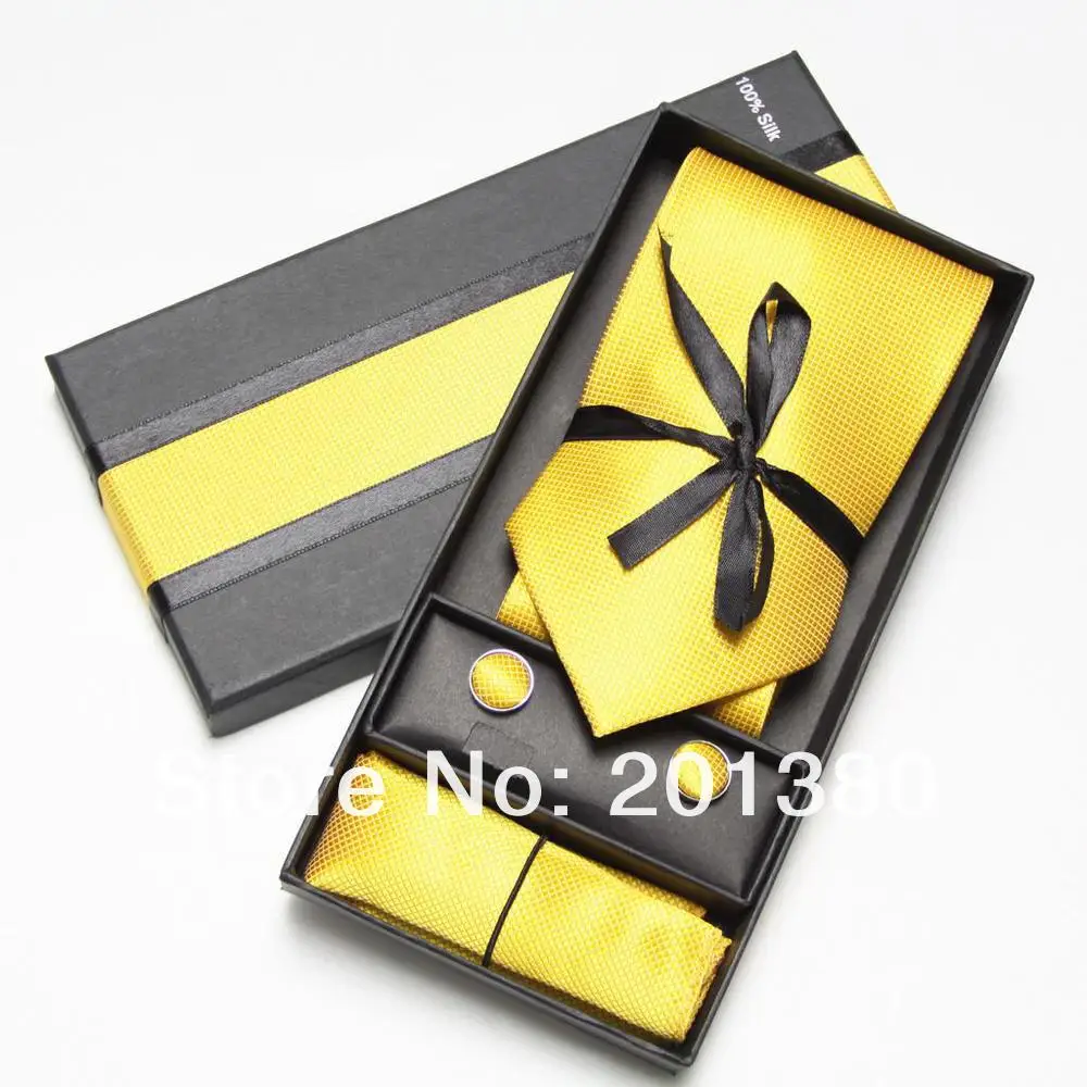  2019 red mens tie fashion men ties set cufflinks Handkerchief pocket square in box necktie packagin