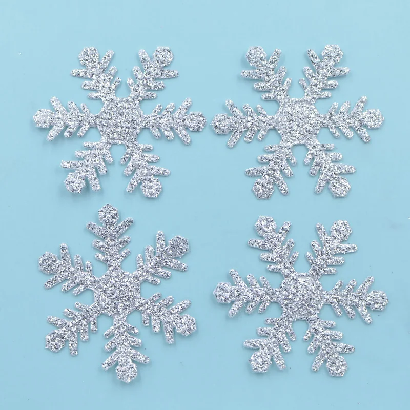 

40mm Glitter Silver Bepowder Nonwoven Snowflake Applique Fabric Patch for Party/Christmas Decor Crafts DIY Tree Accessories S88