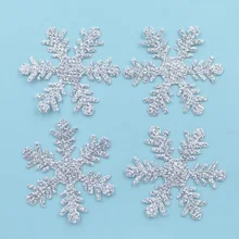 Aplique de floco de neve antitecido 40mm, adesivo para tecido com glitter prata de floco de neve, artesanato decoração para festa/natal, acessórios de árvore diy s88