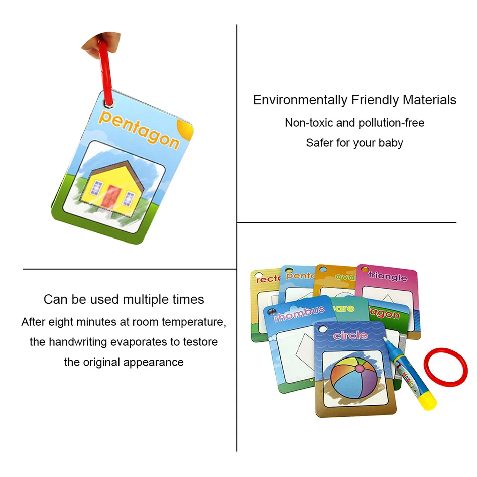 3 типа водного рисования обучающая карта и 1 волшебная ручка раскраска бумажные карты доска для рисования Развивающие игрушки для детей обучение английскому