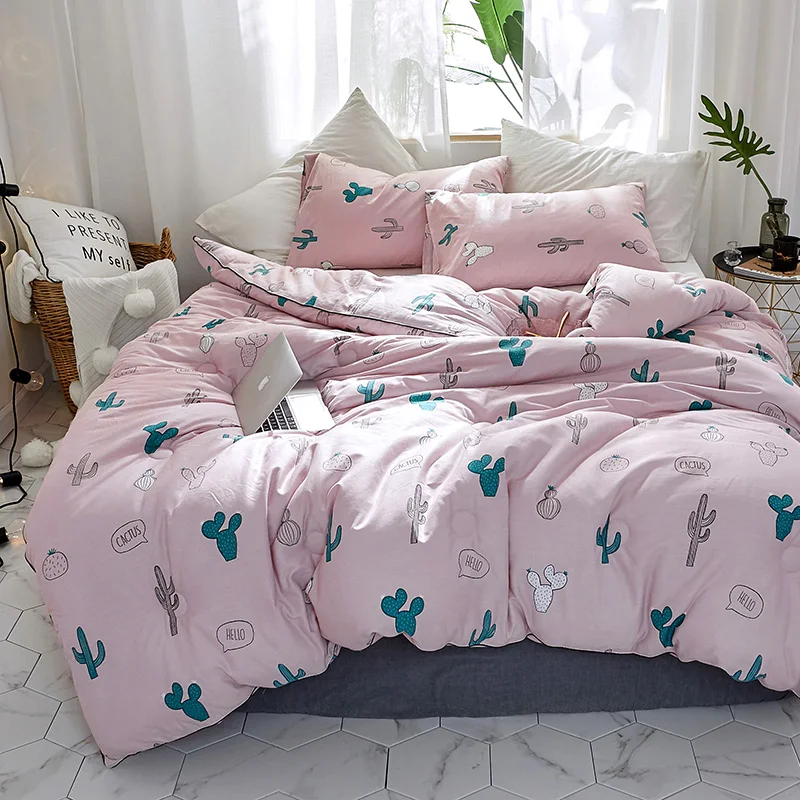 

2018 Cactus Green Pink Winter Quilts Twin Queen Thick Quilting Comforter Cotton Fabric Microfiber Filler Soft Touch