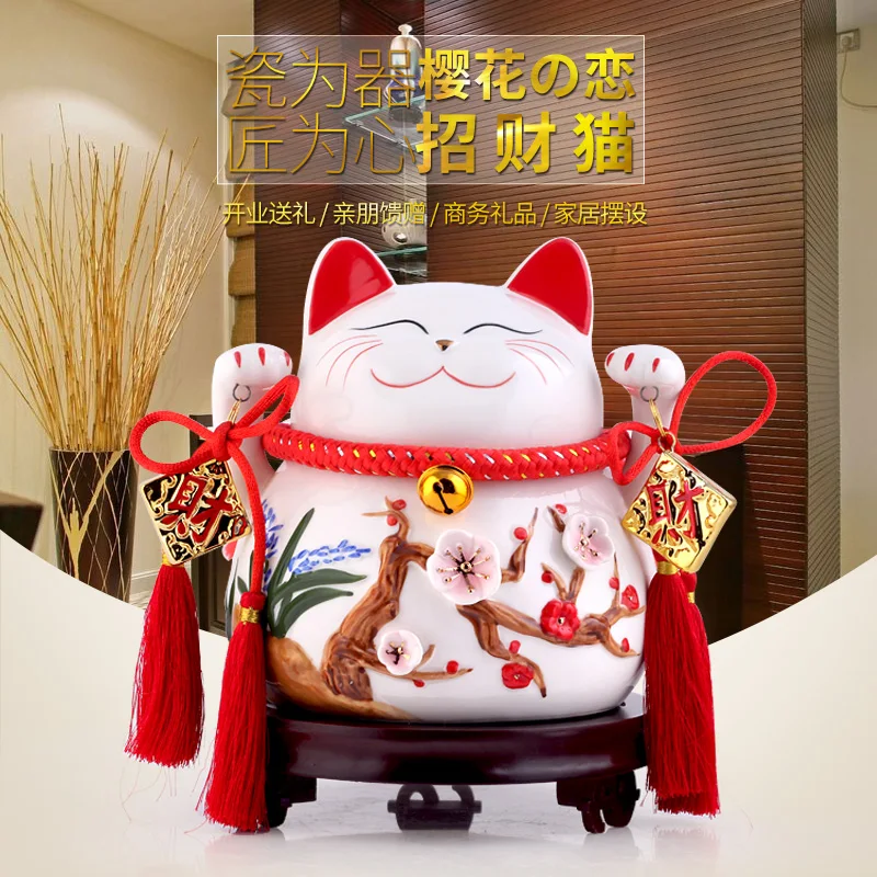 Ukuran Jepang keramik celengan beruntung Kucing ornamen Home Furnishing Decor toko membuka hadiah pindah rumah poppy bunga