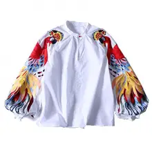GoodliShowsi блузка для женщин высокое качество с пышными рукавами великолепный павлин вышивка Топы корректирующие