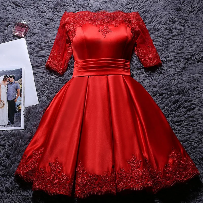 In Stock Half Sleeves Lace Cocktail Party Dresses A-Line Girl Party Dress Knee-Length Lace-Up Back Vestidos Women Hot (5)