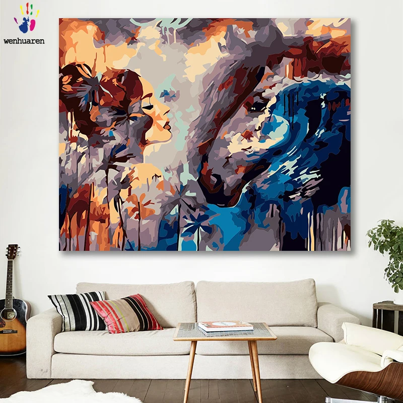 

DIY colorings pictures by numbers with colors Abstract girl with white horse picture drawing painting by numbers framed Home
