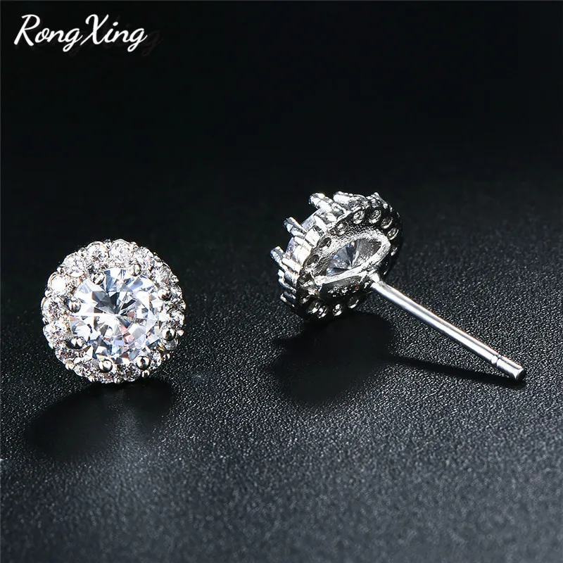 RongXing Белый огненный опал круглые серьги гвоздики для женщин серебро цвет полный