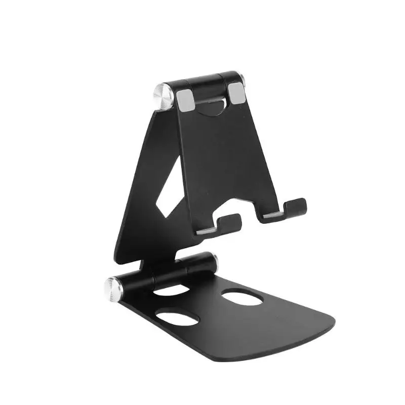 Алюминиевый сплав двойной складной настольный поворотный стенд для планшета держатель для мобильного телефона кронштейн для iPhone для iPad для samsung - Цвет: Черный